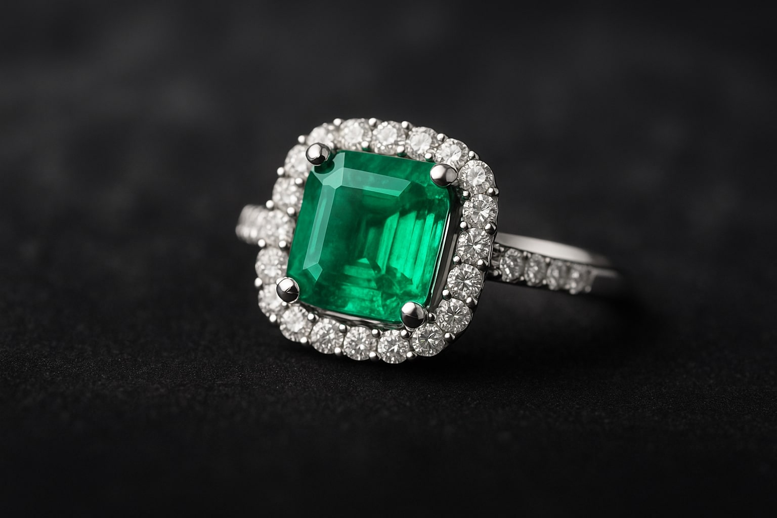 Emerald and Diamond Halo Ring